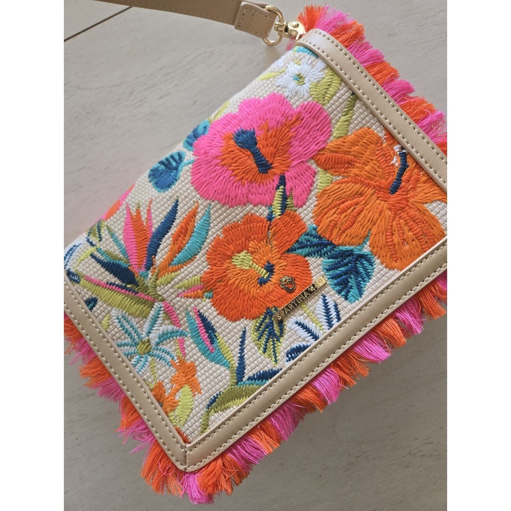 Spartina 449 Bag Crossbody Purse Colorful Adj Strap Fun Floral Woven Embroidery - Picture 2 of 16